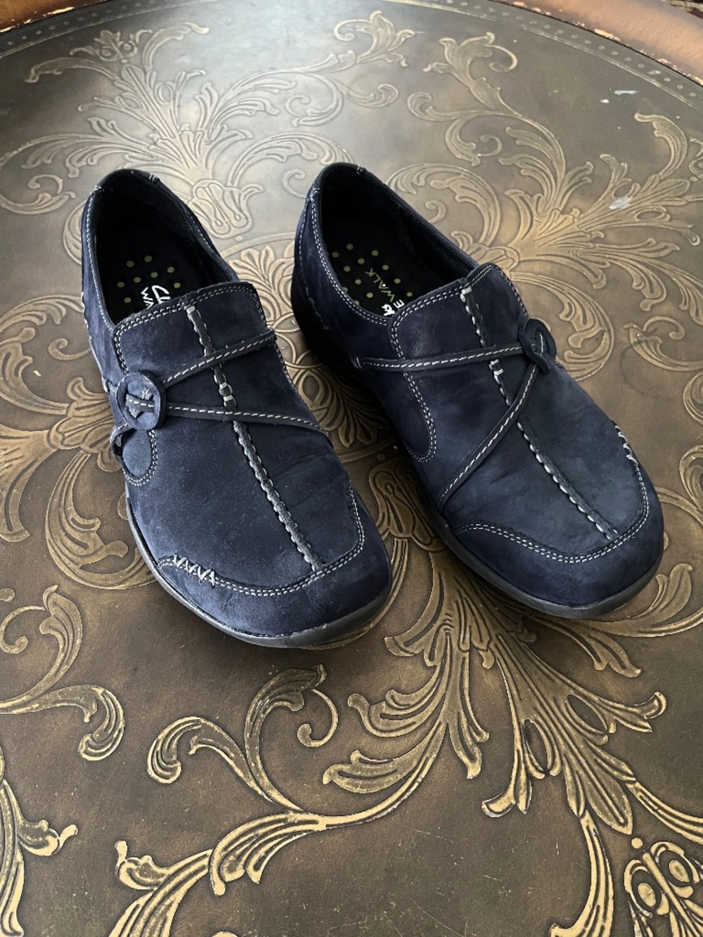 Clarks Wave Walk Womens Leather Shoes Size 7 M Slip on Casual Walking Shoes Blue